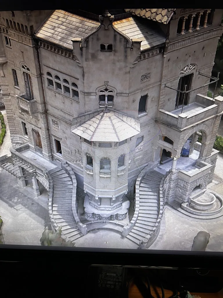 Dettaglio del modello tridimensionale del Villino Florio: torretta e scalinata Liberty di Ernesto Basile