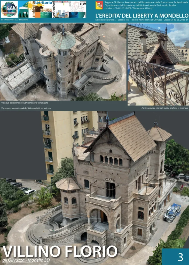 Pannello del rilievo del Villino Florio all'Olivuzza: modello 3D da 16.698.905 facce realizzato dalle classi 4A e 4B del CAT